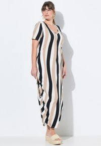 Ulla Popken ASYMMETRIC GATHERED STRIPED - Žerzejové šaty - black