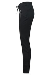 Schwarze Jogginghosen aus weichem Stoff, mit einem elastischen Kordelzugbund, schlanker Passform, seitlichen Reißverschlusstaschen und Bündchen am Saum.