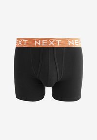 Črne bokserice iz mehkega blaga, z oranžnim, teksturiranim pasom z logotipom "NEXT". Srednje visok kroj, gladki robovi.