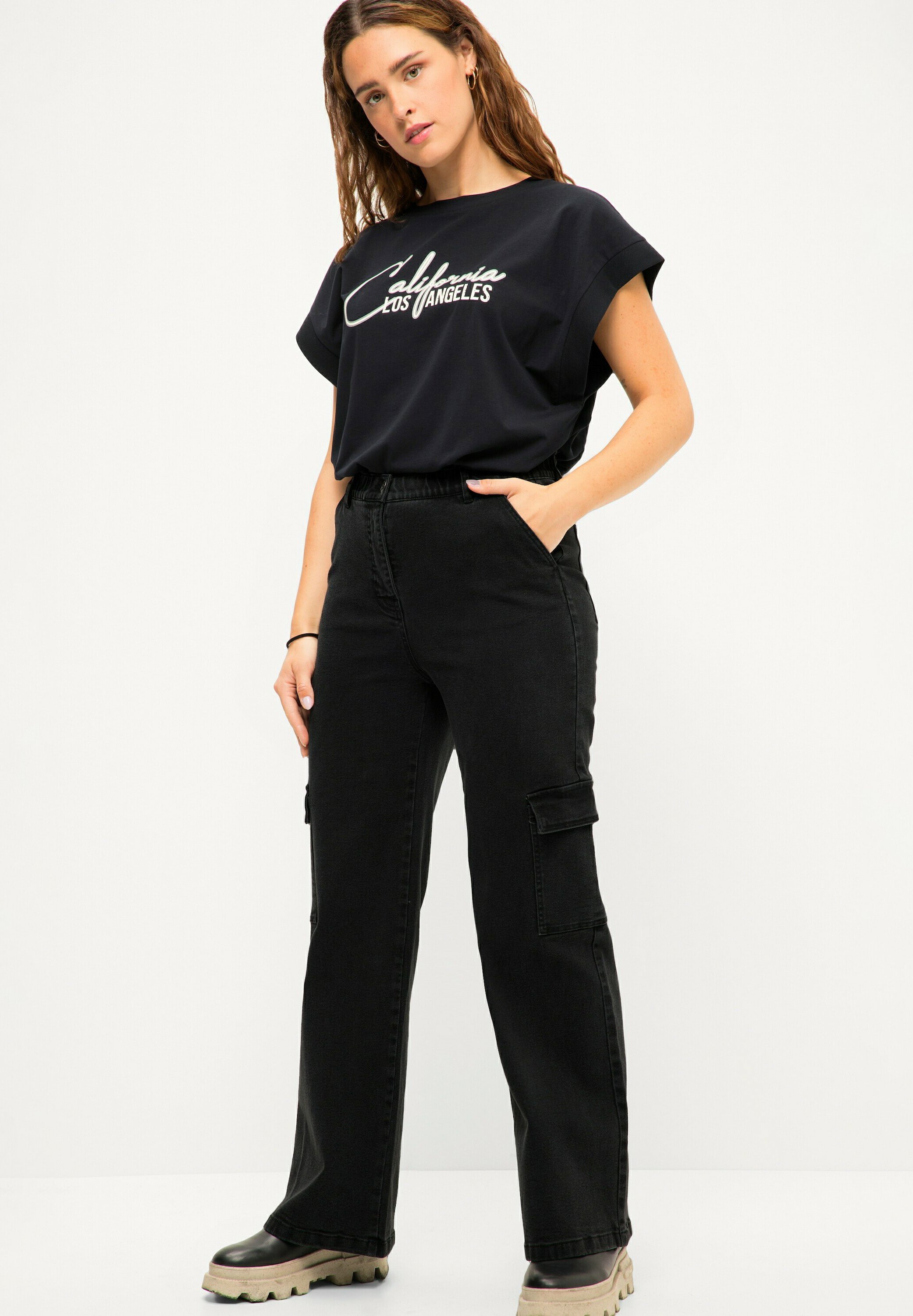 Damen Hose Übergrößen Wide Leg Mit Streifen - Bequeme Krepp-Hose Mit Elastikbund