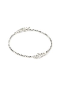 Bracciale in argento con design a catena testurizzata e un accento annodato al centro. Chiusura regolabile per una chiusura sicura.