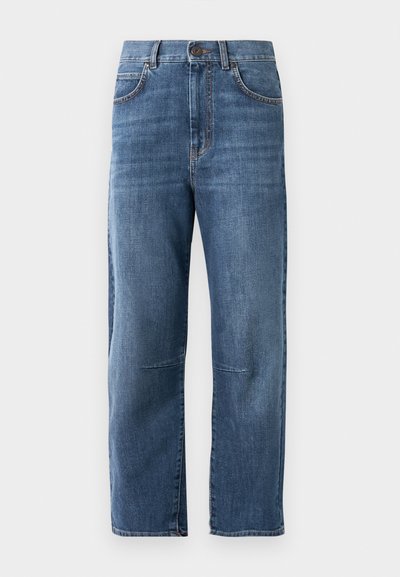 Blå denim jeans med lige ben, fem lommer og knaplukning. Har en falmet finish og subtile syninger.