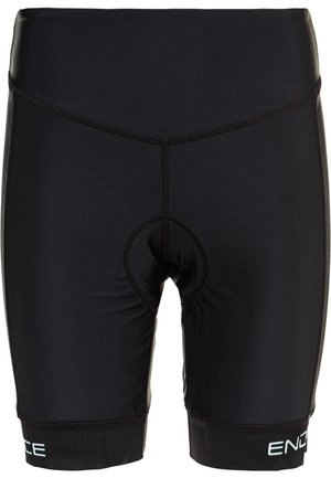 Shorts da ciclismo neri con cintura elastica, cuciture testurizzate e inserto imbottito per il comfort, con logo "ENDURANCE" sull'orlo.