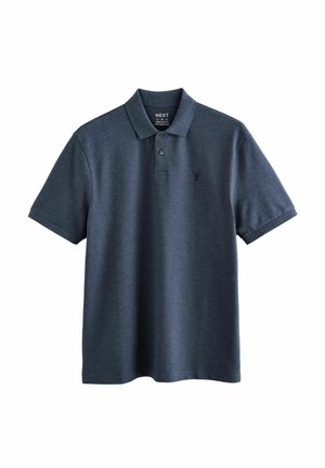 Dunkelblausschwarzes Polo-Shirt aus einem Baumwoll-Mix, mit Kragen, kurzen Ärmeln und einem kleinen, gestickten Logo auf der linken Brust.
