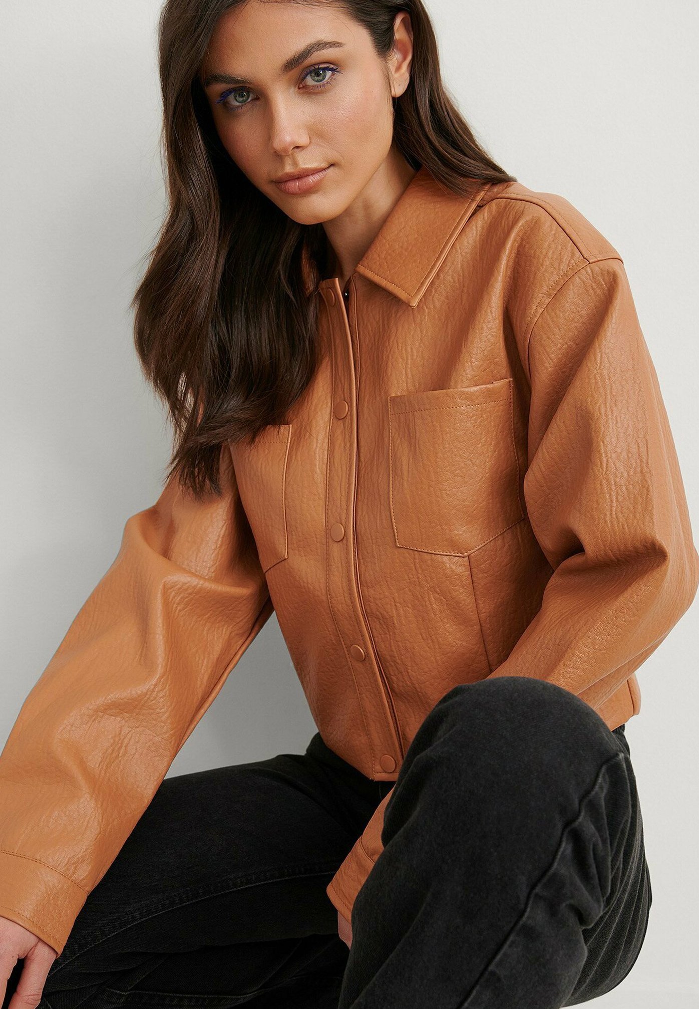 orange faux leather jacket
