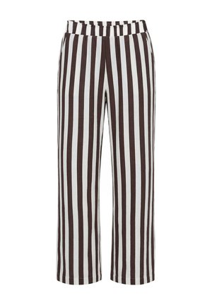 Schwarz-weiße, vertikal gestreifte Hose mit lockerem Sitz und elastischem Bund.