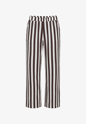 Pantalones de rayas verticales en blanco y negro con un corte holgado y cinturilla elástica.