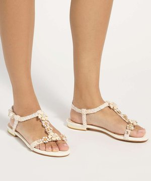 Dune London, NATURE Floral Embellished T-bar Sandals - Sandales - multi