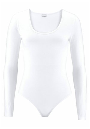 Witte lange mouw bodysuit met een ronde halslijn, gemaakt van zacht katoenmateriaal, met een aansluitend ontwerp en naadloze constructie.