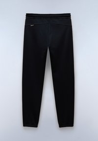 Schwarze Jogginghose aus weichem, dehnbarem Stoff. Mit einem elastischen Bund und schmal zulaufenden Beinen mit gerippten Bündchen.