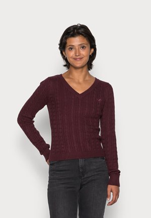 ICON CABLE V NECK - Jumper - bordeaux