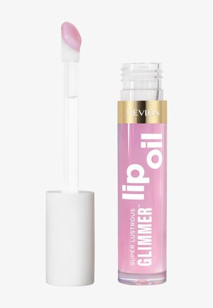 Durchsichtiger Glastube mit rosa Lippenöl, versehen mit weißen und goldenen Akzenten. Inklusive eines klaren Applikators mit einer abgerundeten Spitze.