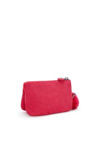 Portafoglio rosa con zip realizzato in materiale liscio, caratterizzato da un accento pompon laterale e una forma rettangolare elegante.