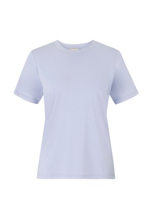 Lichtblauwe, kortgebreide t-shirt gemaakt van zachte katoen met een ronde halslijn en rechte snit. Geen patronen of accenten zichtbaar.