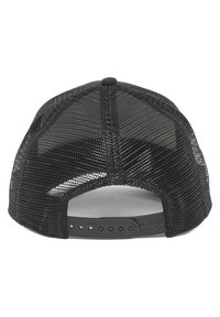 Gorra trucker negra con panel trasero de malla, cierre de plástico ajustable en la parte posterior y frente estructurado. Tejido texturizado en todo su recorrido.