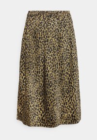 Jupe à imprimé léopard avec une taille élastique, confectionnée dans un tissu lisse avec une silhouette fluide et une coupe au niveau du genou.