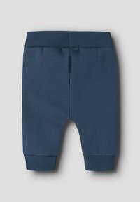 Donkerblauwe katoenen shorts met geribde tailleband en boorden. Ze hebben een comfortabele pasvorm en afgeronde beenopeningen voor gemakkelijke beweging.