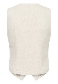Linen bez rukava u boji off-white, s strukturiranim leđima koja imaju laganu zakrivljenost i dva diskretna proreza na dnu.