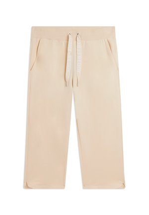 Pantaloni della tuta beige corti con vita a coste, coulisse bianche con marchio "FREDDY", tasche laterali e piccole aperture laterali sull'orlo.