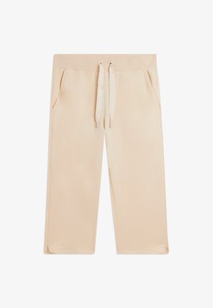 Pantaloni della tuta beige corti con vita a coste, coulisse bianche con marchio "FREDDY", tasche laterali e piccole aperture laterali sull'orlo.