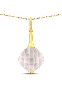 Guld vedhængs halskæde med en facetteret tåreformet krystal med en transparent finish. Den slanke, glatte kæde komplimenterer designet.