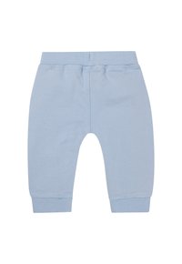 Lichtblauwe katoenen sweatpants met elastische tailleband en boorden. Zachte textuur, taps toelopend ontwerp, geen zichtbare patronen of hardwaredetails.