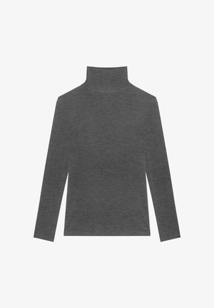 Grijze langmouwen turtleneck shirt gemaakt van zachte stof, met een minimalistisch ontwerp, een strakke pasvorm en zonder patronen of accenten.