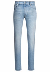 Jeans in denim blu chiaro con design a gamba dritta, leggera scoloritura, classico stile a cinque tasche e passanti per cintura standard.
