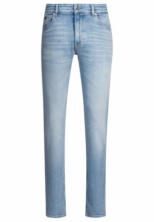 Jeans in denim blu chiaro con design a gamba dritta, leggera scoloritura, classico stile a cinque tasche e passanti per cintura standard.