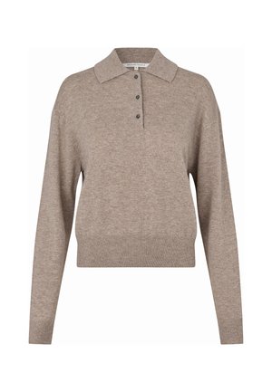 Second Female, LONGO KNIT LS COLLAR - Poloshirts - mid brown melange