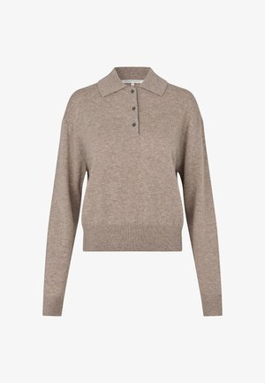 Second Female, LONGO KNIT LS COLLAR - Poloshirts - mid brown melange