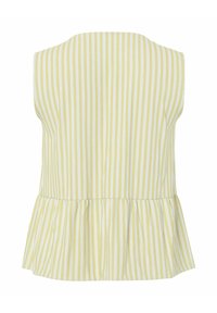 Blouse sans manches à rayures verticales jaunes et blanches avec un ourlet péplum, vue de dos.
