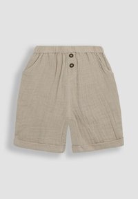 Beige linneduskab med en afslappet pasform, der har en elastisk talje, to sidelommer og to knapper foran. Foldede manchetter pryder benene.