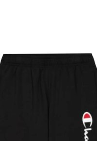 Pantaloni sportivi neri con vita elasticizzata e tasche laterali. Presentano un logo Champion bianco e rosso sul lato sinistro.