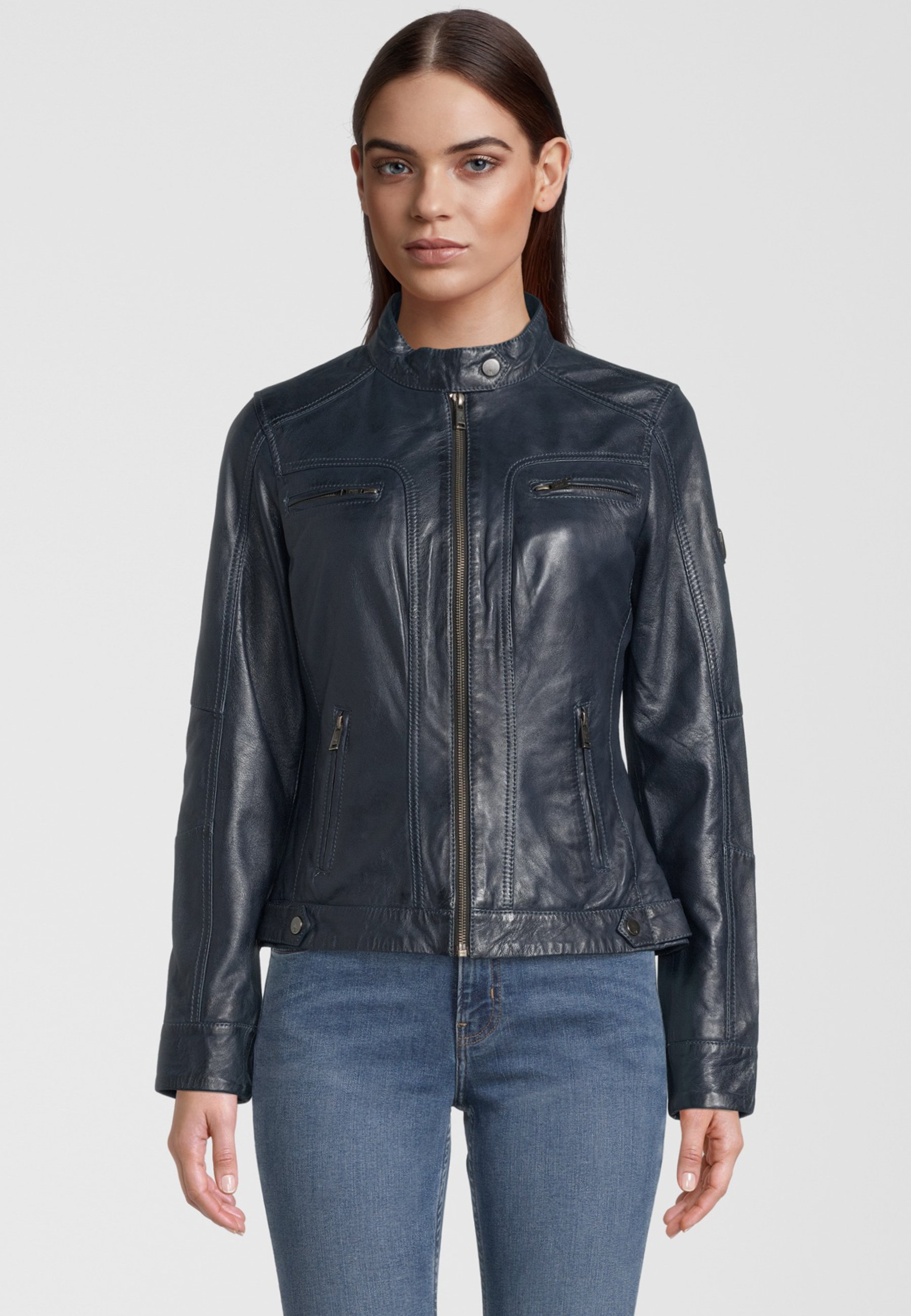 H.I.S MIT LABEL PATCH - Leather jacket - navy/dark blue - Zalando