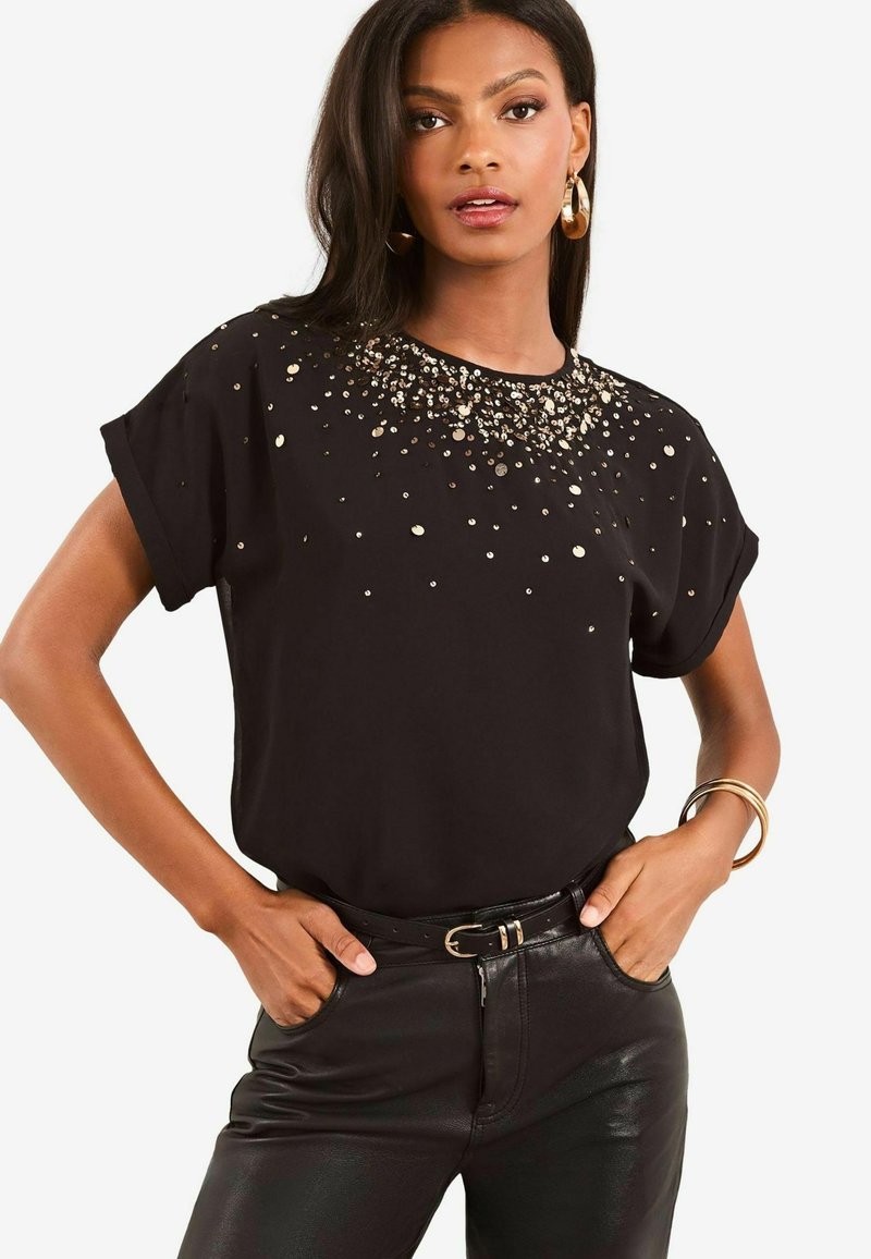 Lipsy LIPSY BUTTON THROUGH V NECK LONG SLEEVE PRINTED BLOUSE.  - REGULAR FIT - Bluză - black