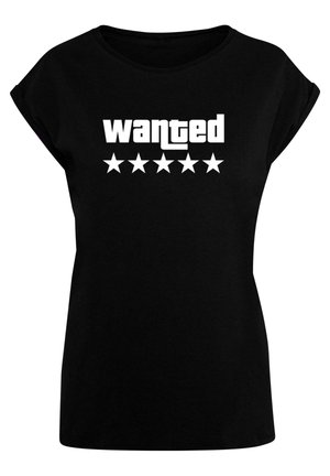 WANTED EXTENDED SHOULDER TEE - Printtipaita - black