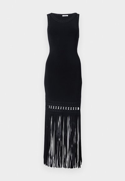 sandro ROBE MIDI BAS BIJOUX FRANGES - Vestido de cóctel - noir
