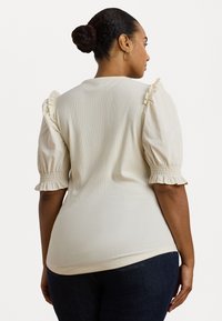 Lauren Ralph Lauren Woman RIB KNIT COTTON BLEND PUFF SLEEVE TOP - T-shirt con stampa - mascarpone cream