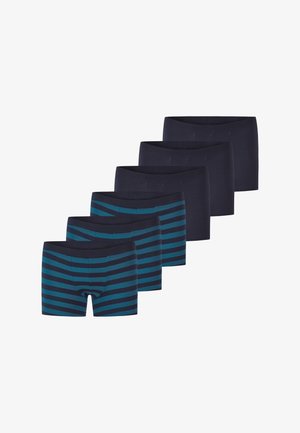 Set di boxer da uomo con modelli a tinta unita blu scuro e a righe blu scuro. Realizzati in un tessuto liscio con una vestibilità a vita media.