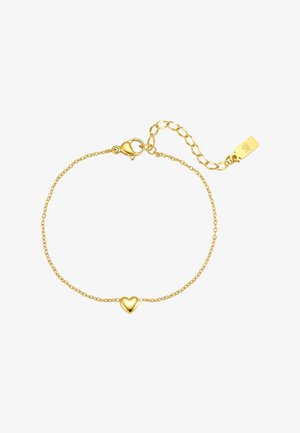 Fijne gouden armband met een kleine hartbedel in het midden en een verstelbare sluiting met een verlengketting.