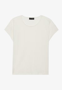 White short-sleeve t-shirt made of soft fabric. Features a round neckline and relaxed fit. Simple design with no patterns or embellishments.