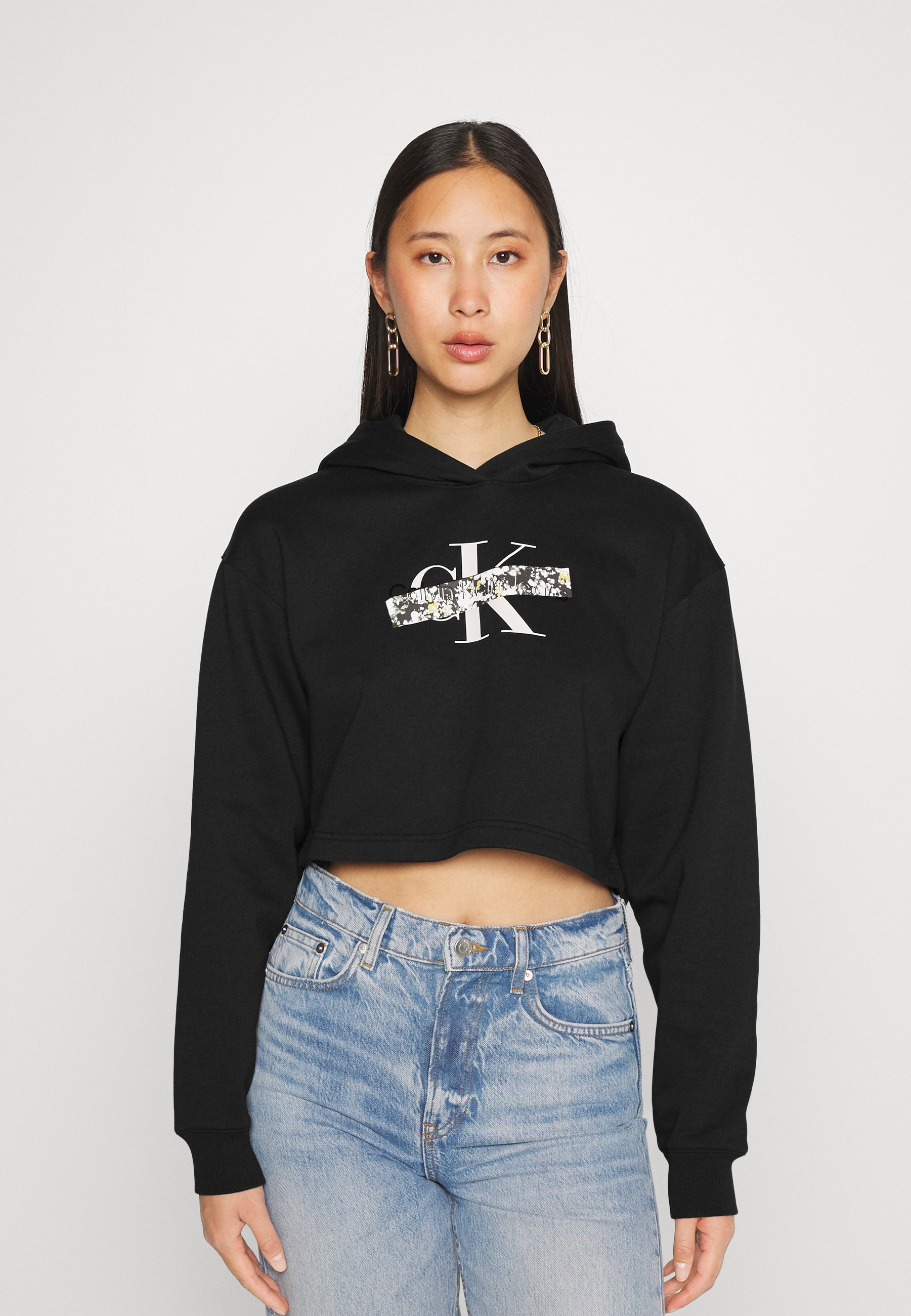 Calvin Klein Jeans MONOLOGO CROPPED HOODIE - Hoodie - black 