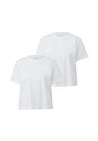 Zwei weiße Baumwoll-T-Shirts mit kurzen Ärmeln, rundem Halsausschnitt und lockerer Passform. Glatte Textur ohne sichtbare Muster oder Akzente.
