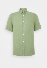 T-paita lyhyillä hihoilla vaaleanvihreästä kankaasta, jossa onNAPPA-kaulus, täysi nappilista ja sileä pinta.