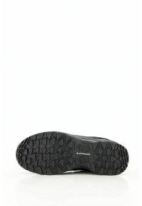 Schwarz hiking Schuhsohle mit tiefen Profilmustern, aus Gummi und verstärkten Kanten. Mit dem Markenlogo "LOWA" an der Seite.