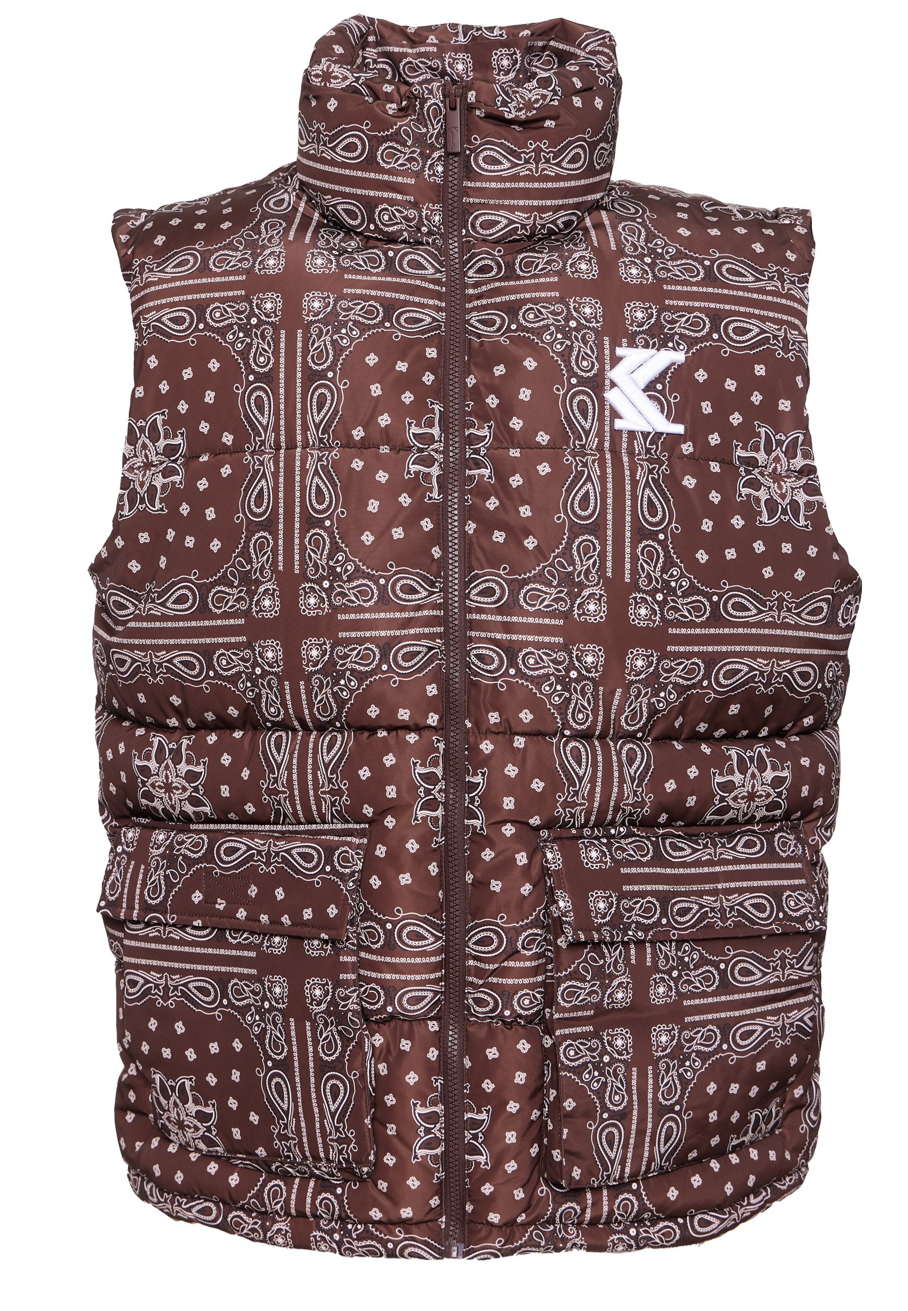 Karl Kani PAISELY PUFFER VEST - Vest - brown/white/black
