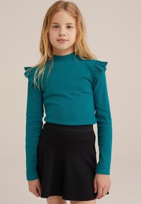 WE Fashion GERIBD MET RUCHES - Tops ar garām piedurknēm - green