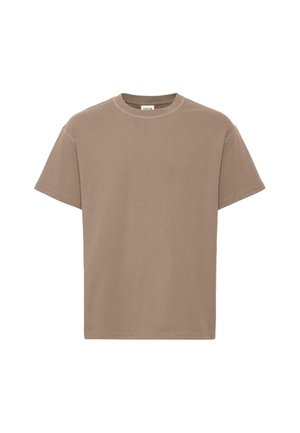 Beige kortermet t-skjorte i bomull med rund hals og avslappet passform, med et enkelt design og myk tekstur. Ingen grafikk eller aksenter.