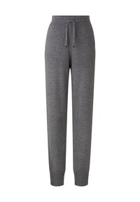 Graue Sweatpants aus weichem Material, mit einem elastischen Taillenzug und Kordelzug, gerippten Bündchen und Seitentaschen mit Akzenten.